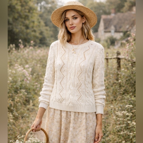 Talbots Cable Knit Sweater Ivory Small NWT Coastal Fisherman Preppy Cottage - Picture 11 of 11